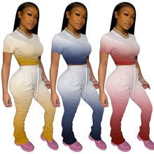 Load image into Gallery viewer, Gradient Color Casual Set Track Suit 2 Piece Summer Elastic Waist Pants Suit