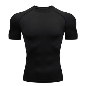 Compression Quick dry T-shirt Men Running Sport Skinny Short Tee Shirt Male Gym Fitness Bodybuilding Workout Black Tops Clothing