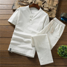 Load image into Gallery viewer, (Shirt + trousers) New Arrival Summer Style Men Cotton and Linen Shirts High Quality Fashion Casual Solid Men&#39;s Cropped Pants