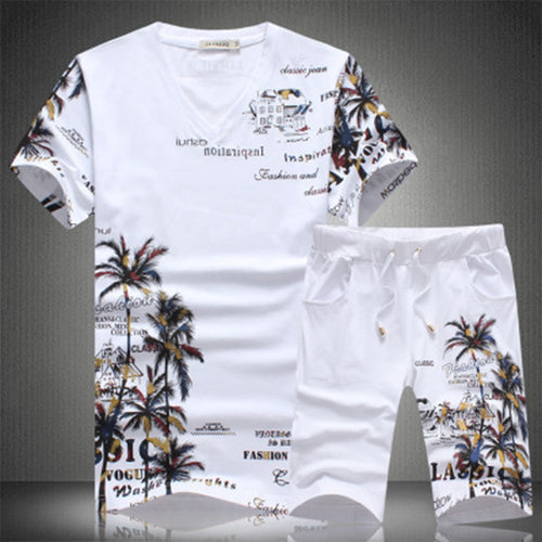 New Summer Beach Shorts Sets Men Casual Coconut Island Printing Suits  Male Sets T Shirt +Pants S TO 5XL