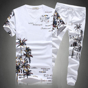 New Summer Beach Shorts Sets Men Casual Coconut Island Printing Suits  Male Sets T Shirt +Pants S TO 5XL