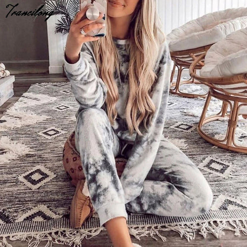 Women Casual Tie Dye Tracksuit Pijama Home Two Piece Set Lounge Wear Loose Outfits Ropa Mujer Autumn Clothes