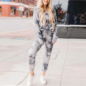 Women Casual Tie Dye Tracksuit Pijama Home Two Piece Set Lounge Wear Loose Outfits Ropa Mujer Autumn Clothes