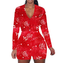 Load image into Gallery viewer, hirigin Zodiac Signs Bodysuit Sexy Women Long Sleeve Bodycon Pajama Romper Women Shorts Sleepwear
