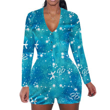 Load image into Gallery viewer, hirigin Zodiac Signs Bodysuit Sexy Women Long Sleeve Bodycon Pajama Romper Women Shorts Sleepwear