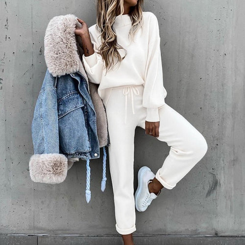 New  Women Autumn Winter Pullover Hoodie + Long Pants Sports Suit Female Sweatshirt Sportswear Suit Tracksuit 2 Piece Set