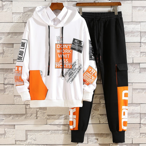 Fashion Men's Set Korean Style Autumn Winter Elastic Waist Trousers+Long sleeve Pullover Sweatshirt Set Casual Men Clothing