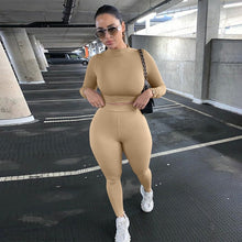 Load image into Gallery viewer, Two Piece Sets Women Solid Autumn Tracksuits High Waist Stretchy Sportswear Hot Crop Tops And Leggings Matching Outfits