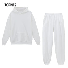 Load image into Gallery viewer, Toppies 2021 Women Hoodies and Sweatpants White Tracksuits Female Two Piece Solid Color Pullovers Jacket Lounge Wear Casual