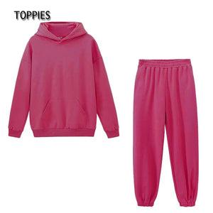 Toppies 2021 Women Hoodies and Sweatpants White Tracksuits Female Two Piece Solid Color Pullovers Jacket Lounge Wear Casual