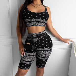 2021 Graphic Bandana  2 Piece Tracksuit Set Women Printed Casual Sport Cute Sexy Club Outfits for Women Matching Sets Top Sets