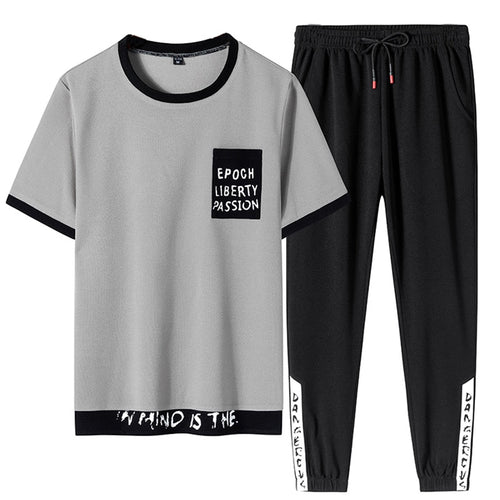 Plus Size Summer Men T-shirt Sets 2 Piece Short Sleeved Sportswear Tracksuit Men Casual Jogger Sweat Suits 6XL 7XL 8XL