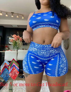 2021 Graphic Bandana  2 Piece Tracksuit Set Women Printed Casual Sport Cute Sexy Club Outfits for Women Matching Sets Top Sets