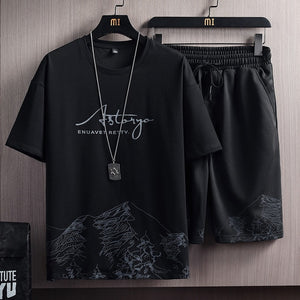 Men's T-shirt + Shorts Set Summer Breathable Casual T shirt Running Set Fashion Harajuku Printed Male Sport Suit 2021 New