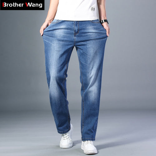 7 Colors Available Men's Thin Straight-leg Loose Jeans  New Classic Style Advanced Stretch Loose Pants Male Brand