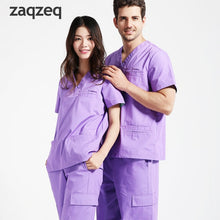 Load image into Gallery viewer, Zaqzeq Spring And Autumn Season Women Scrubs Top V-neck Short Sleeves  Health Work Uniform suit