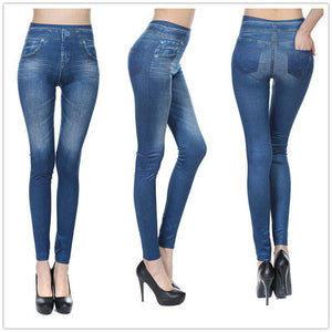 Ogilvy Mather Women Leggings 2020 Fashion Faux Denim Jeans Leggings Sexy Long Pocket Printing Leggins Summer Casual Pencil Pants