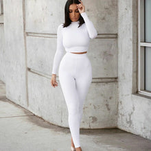 Load image into Gallery viewer, Autumn Winter Women Sport Fitness 2 Two Piece Set Outfits Long Sleeve Solid Crop Tops Leggings Pants Set Bodycon Tracksuit