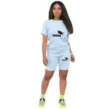 Load image into Gallery viewer, Summer Women Short Sleeve O-Neck Tee Tops+Pencil Shorts Suits Two Piece Set Tracksuits Outfit Graphic  T-shirts Ropa De Mujer