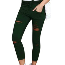 Load image into Gallery viewer, Plus Size Solid Color Drawstring High Waist Pencil Pants Ripped Skinny Leggings Elastic Sexy Skinny Thin-Section Pants For Women