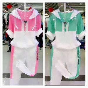 Women's 2 Two Piece Set 2021 New Slim Fashion Short Sleeve Hooded Sweater Leisure Sweat Suit & Plus Size