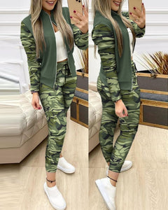 Fashion Tracksuit 2 Piece Set Autumn Winter Zipper Jacket + Long Pants Sports Suit Female Sweatshirt Sportswear Suit