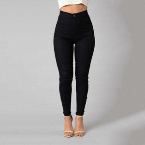 Women Fashion Plain Color Skinny Jeans Zipper Trousers Casual High Waist Tights Leggings Stretch Push Up Slim Pencil Feet Pants