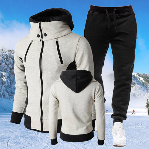 New Men& Fashion Zipper Jogging Suits Hoodie + Pants Tracksuits Running Clothes Set