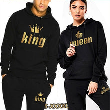 Load image into Gallery viewer, 2022 Fashion Couple Sportwear Set KING or QUEEN Printed Hooded Suits 2PCS Set Hoodie and Pants S-4XL