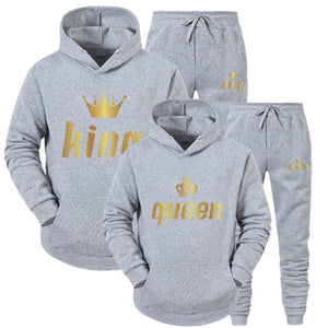 2022 Fashion Couple Sportwear Set KING or QUEEN Printed Hooded Suits 2PCS Set Hoodie and Pants S-4XL
